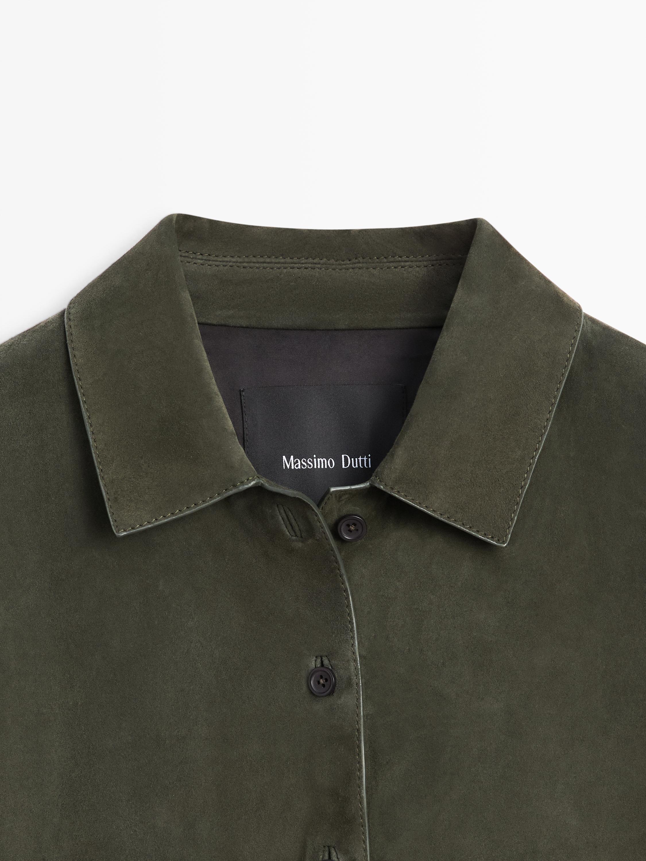 Suede leather shirt with seams